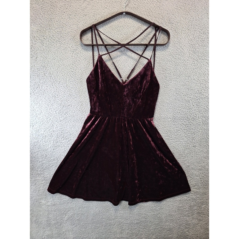 Forever 21 Mini Dress Womens Large Burgundy Multi Strap Criss Cross Party